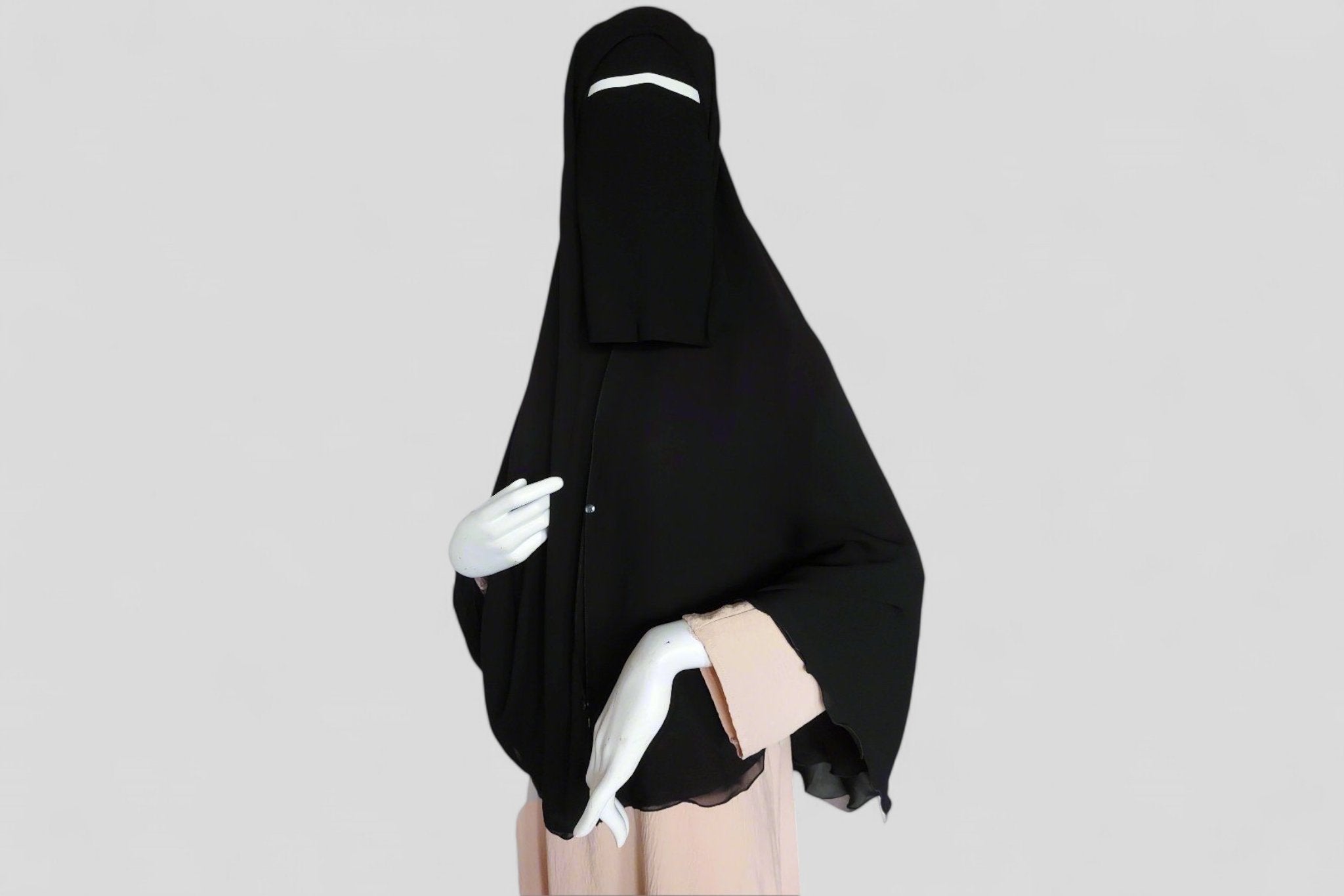 Premium black chiffon double-layered buttoned jilbab by Niqabik
