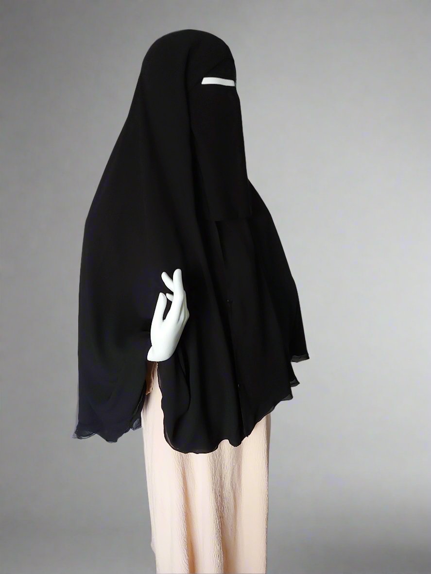 Chiffon Double-Layer Buttoned Jilbab, Black