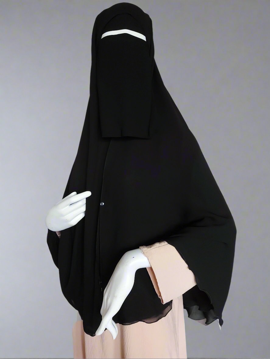 Chiffon Double-Layer Buttoned Jilbab, Black