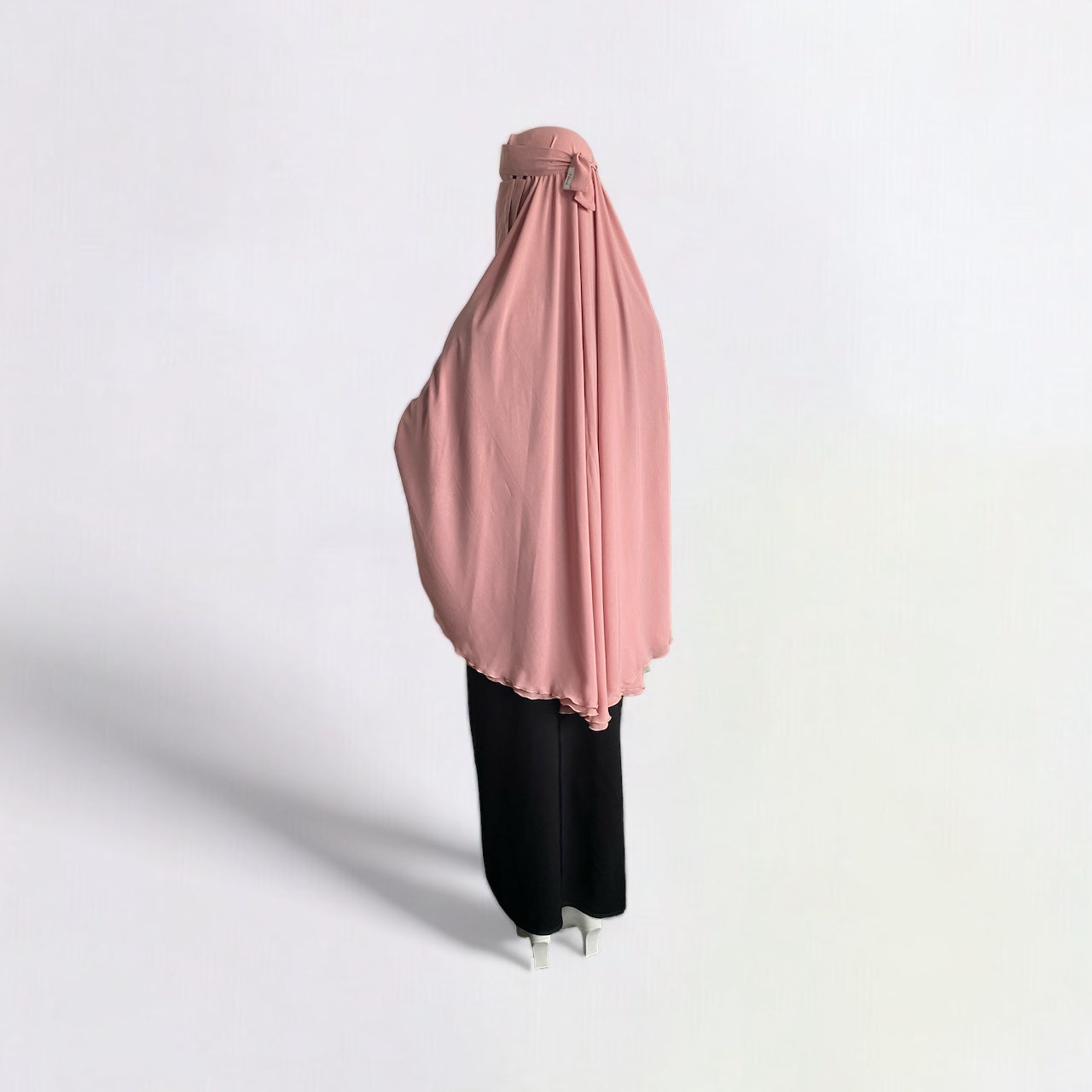 Premium chiffon double-layered buttoned jilbab with back tie in dusty pink by Niqabik