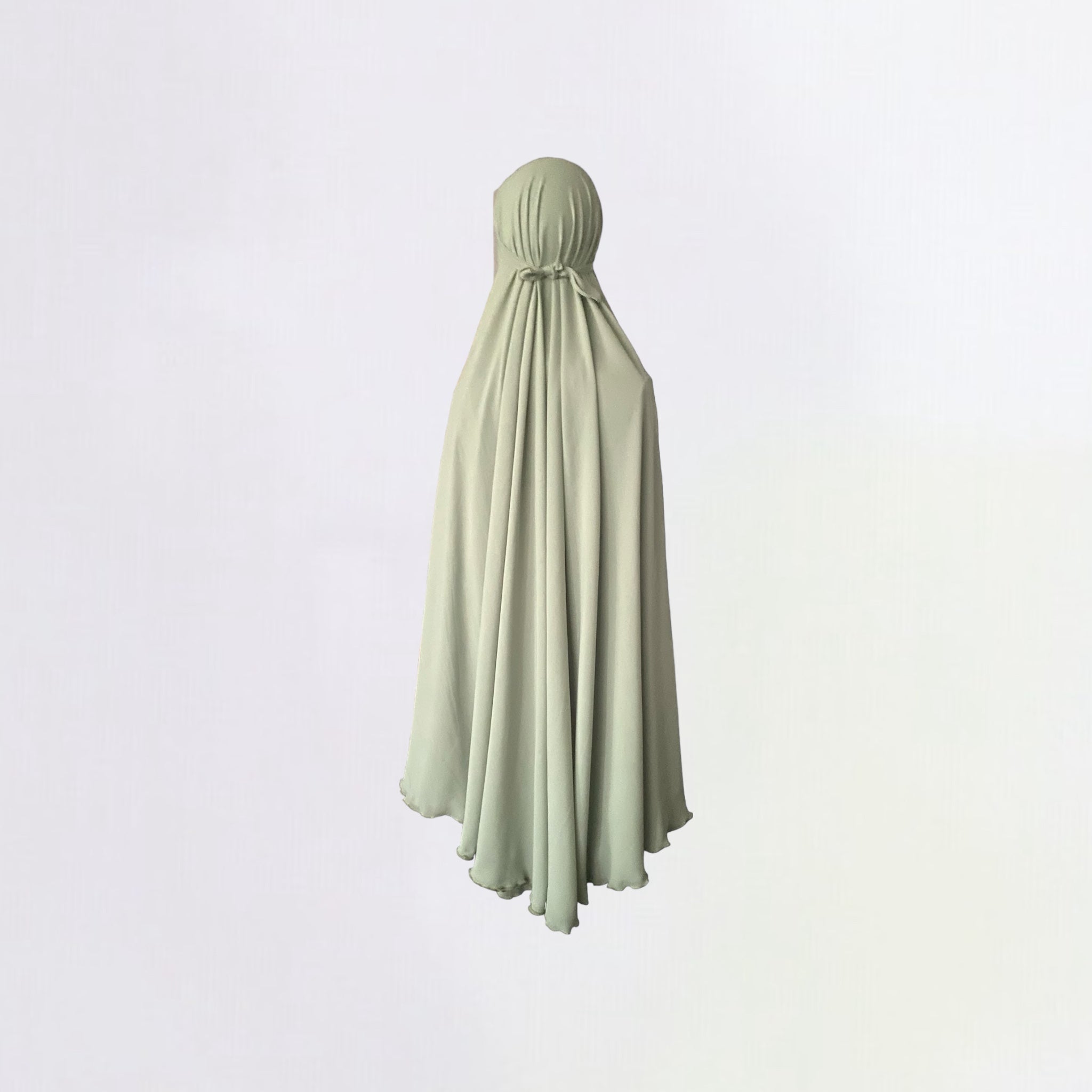 Premium chiffon double-layered buttoned jilbab with back tie in light green by Niqabik