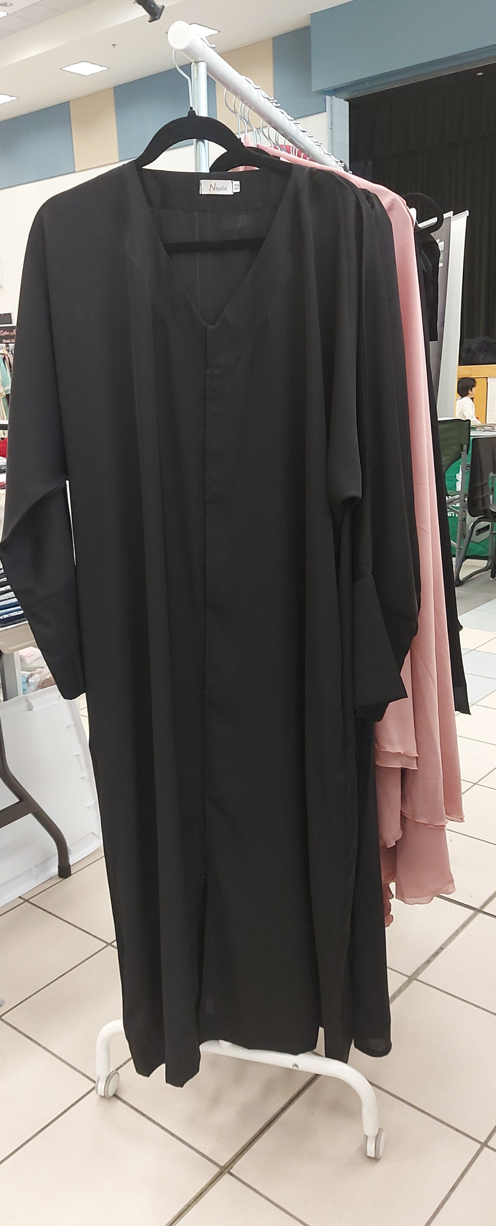 Black Front Buttoned Nida Abaya With Pockets