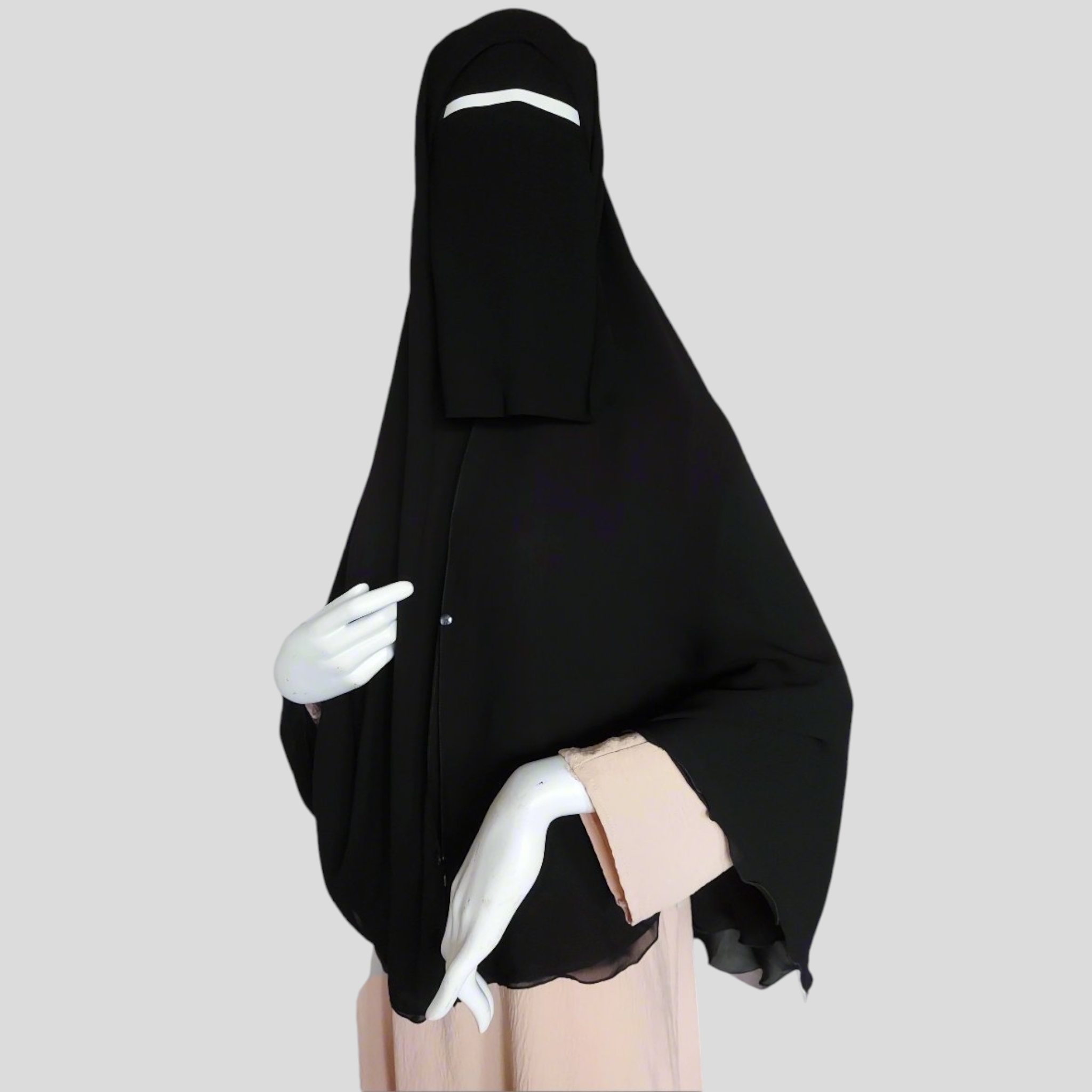 Chiffon Double-Layer Buttoned Jilbab, Black