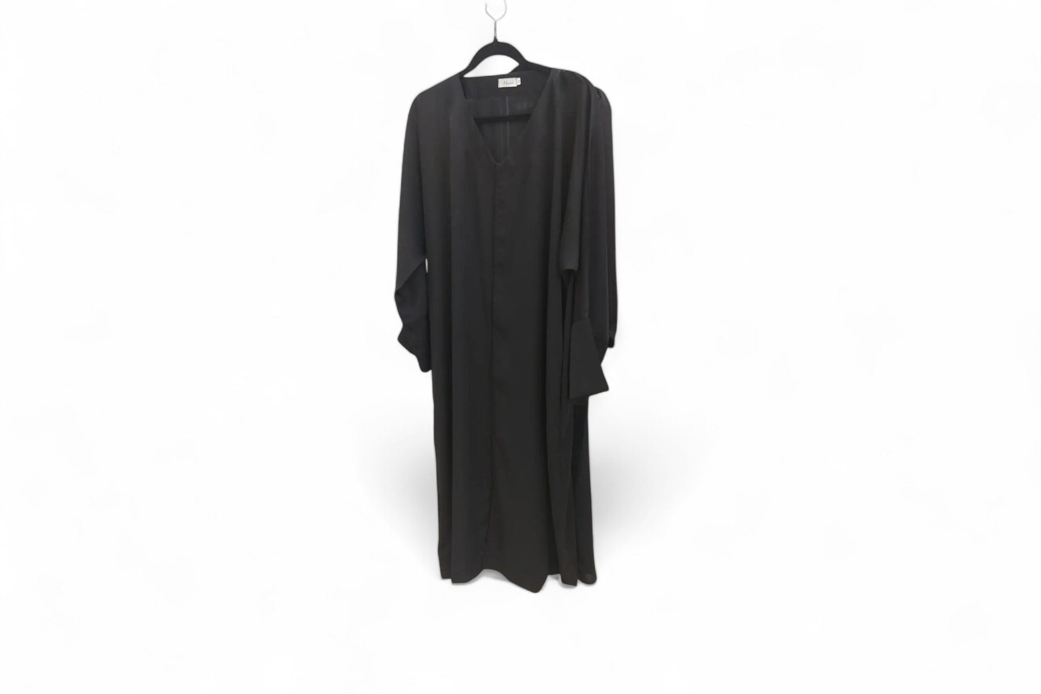 Black Front Buttoned Nida Abaya With Pockets