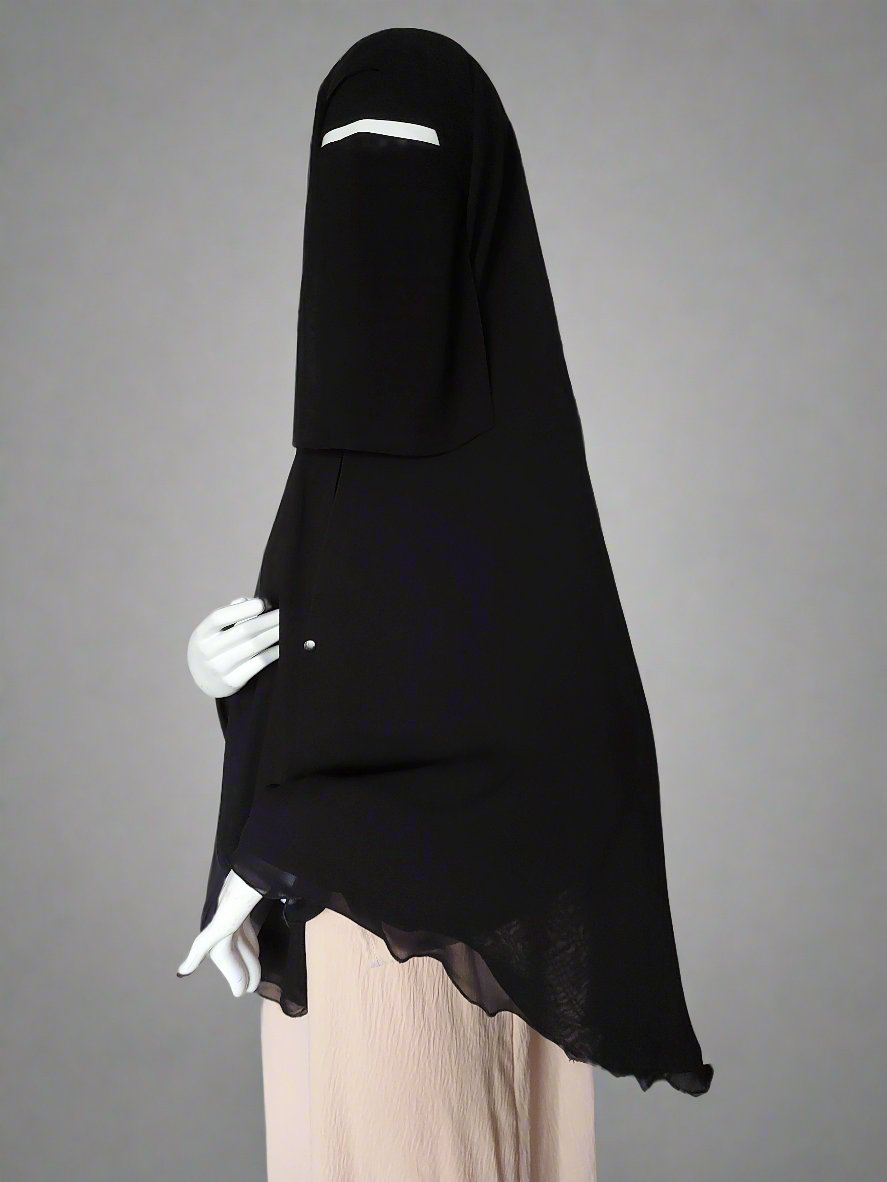 Chiffon Double-Layer Buttoned Jilbab, Black