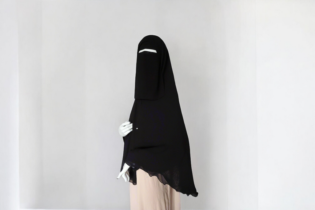 Chiffon Double-Layer Buttoned Jilbab, Black