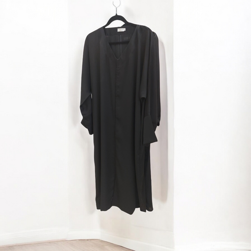 Black Front Buttoned Nida Abaya With Pockets