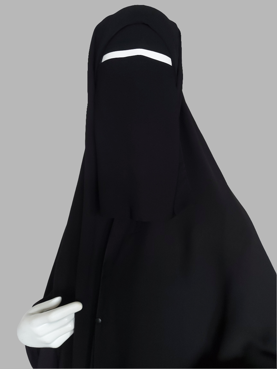 Chiffon Double-Layer Buttoned Jilbab, Black