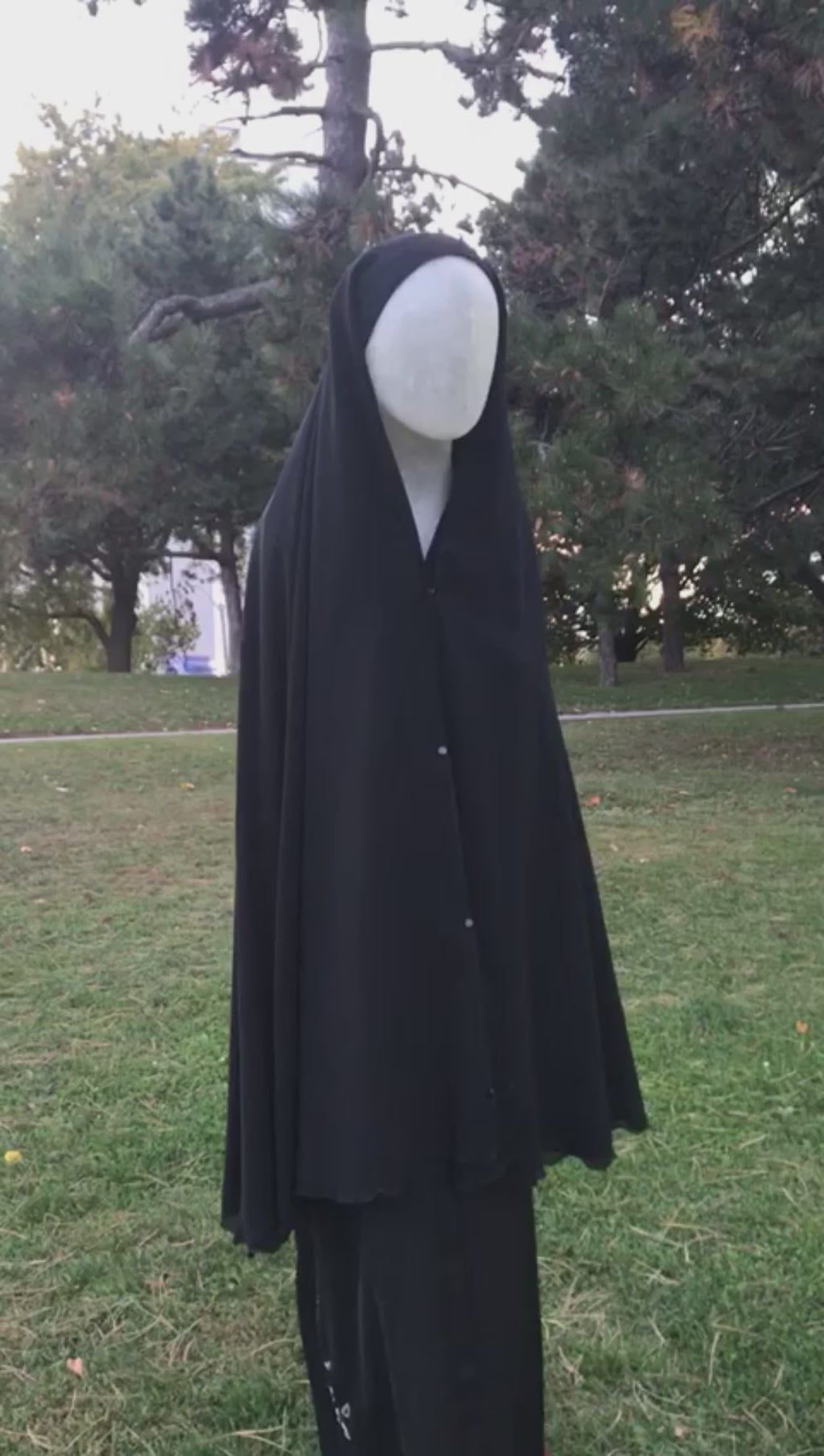 Chiffon Double-Layer Buttoned Jilbab, Black