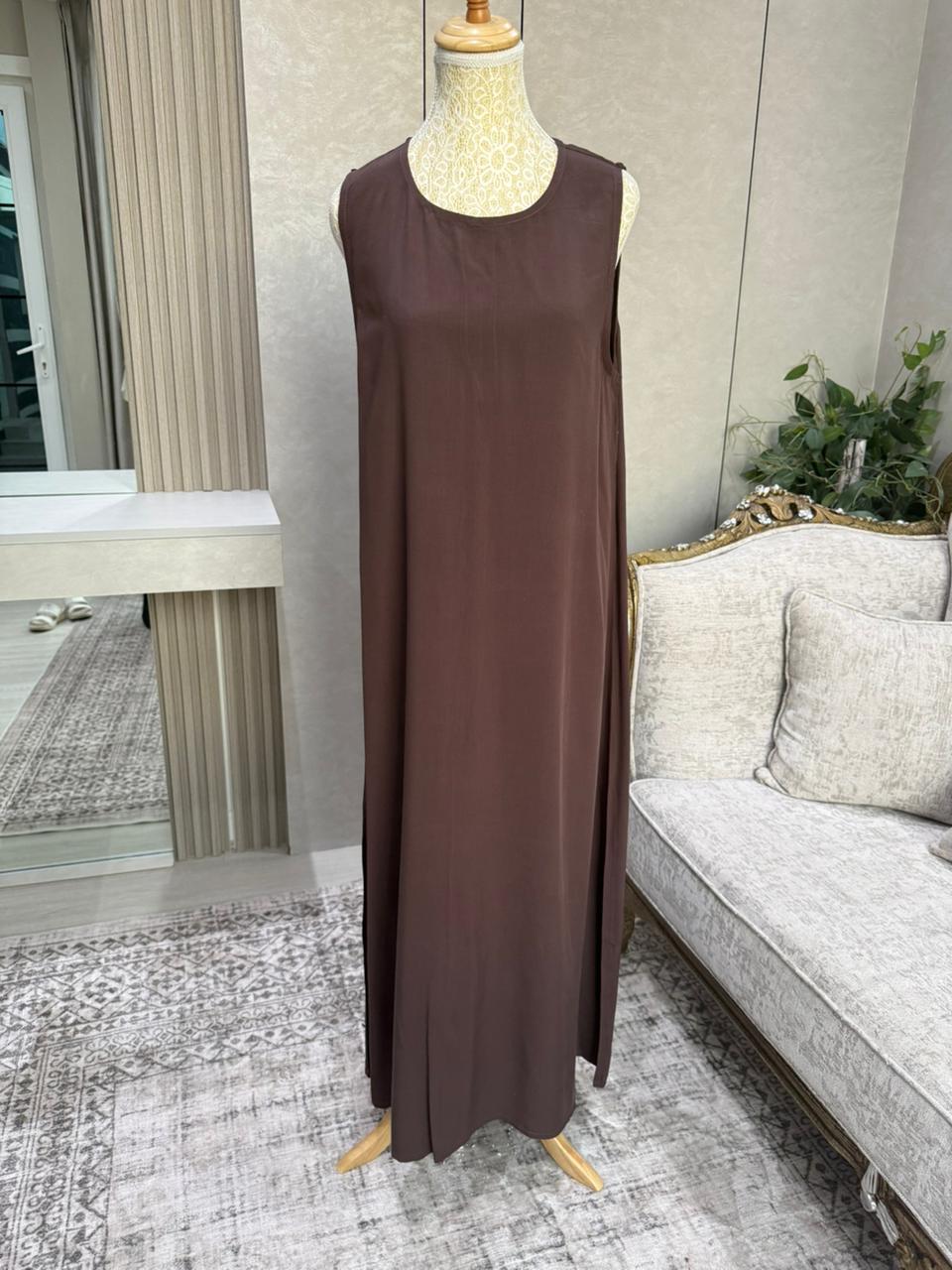 Linen Blend Abaya with Soft Rayon Inner Dress – Espresso, Olive & Tan | Niqabik