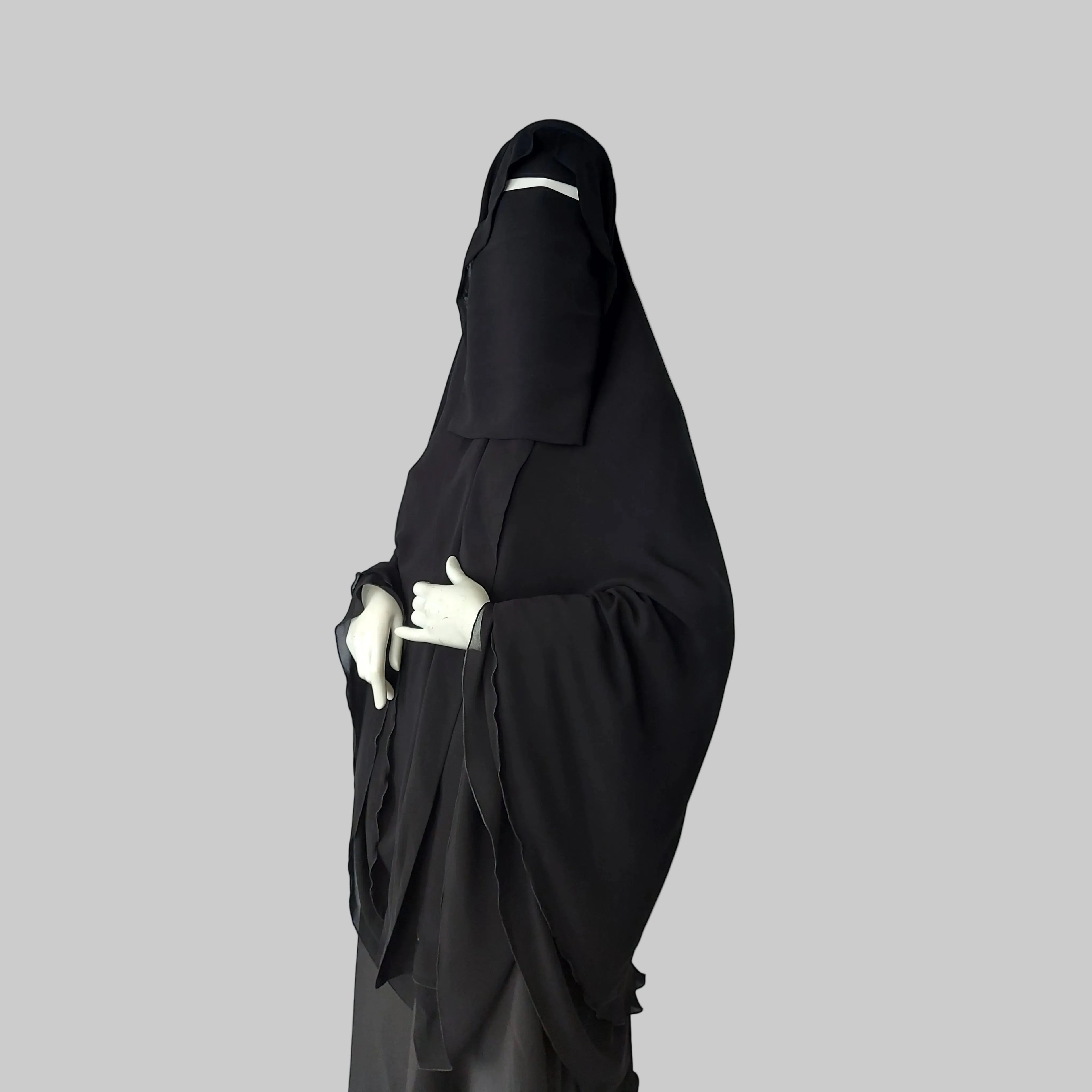 Premium Chiffon Double-Layer Buttoned Jilbab with Elastic | Ghashwa Style