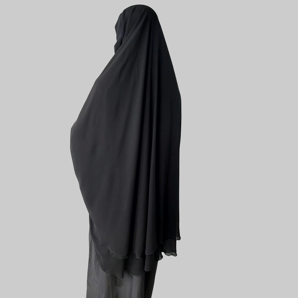 Premium Chiffon Double-Layer Buttoned Jilbab with Elastic | Ghashwa Style