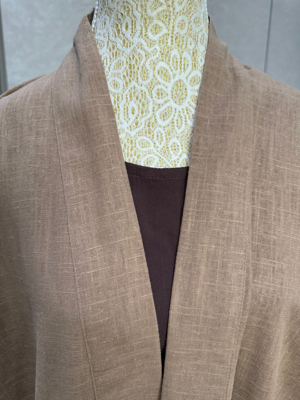 Linen Blend Abaya with Soft Rayon Inner Dress – Espresso, Olive & Tan | Niqabik