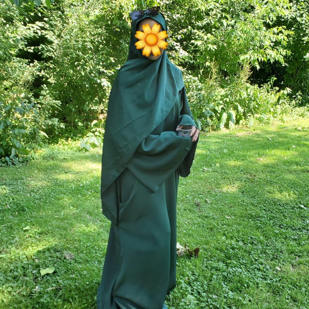 Forest Green Nida Closed Abaya With Matching Hijab