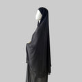 Chiffon Double-Layer Buttoned Jilbab, Black