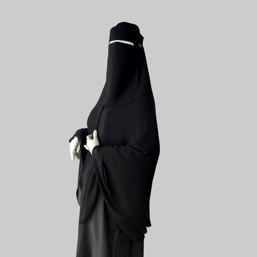 Chiffon Double-Layer Buttoned Jilbab, Black