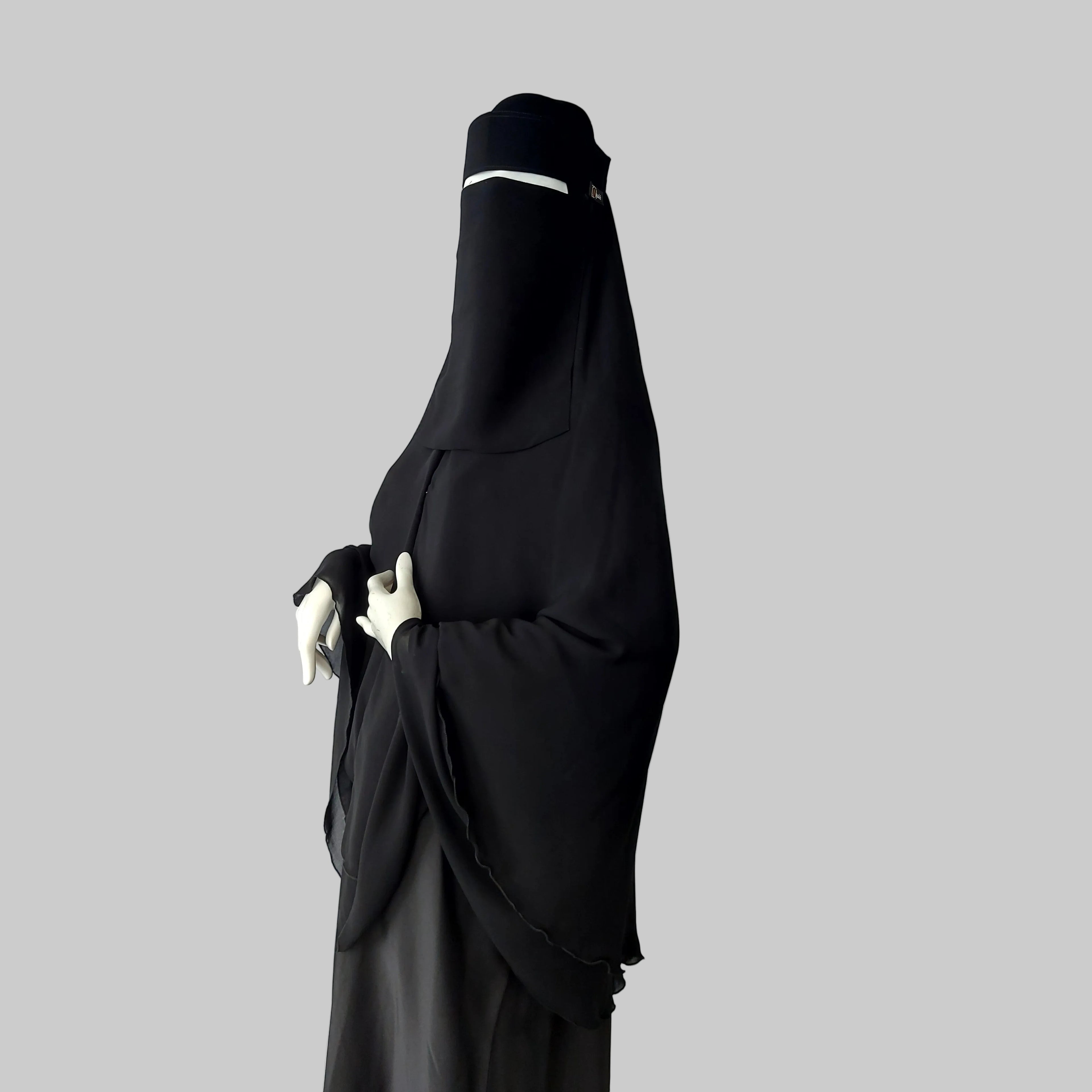 Chiffon Double-Layer Buttoned Jilbab, Black