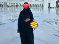 Black Front Buttoned Nida Abaya With Pockets
