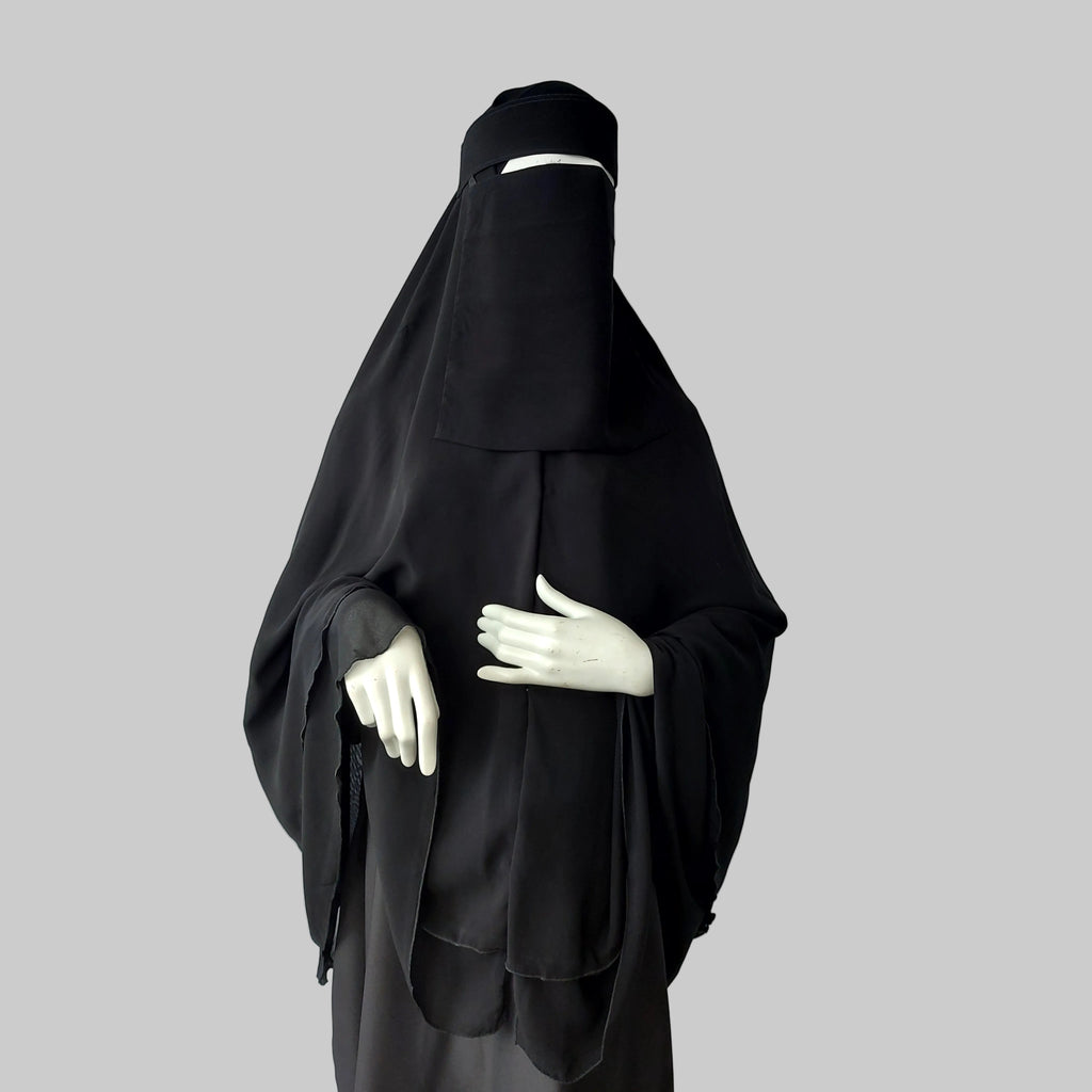 Chiffon Double-Layer Buttoned Jilbab, Black