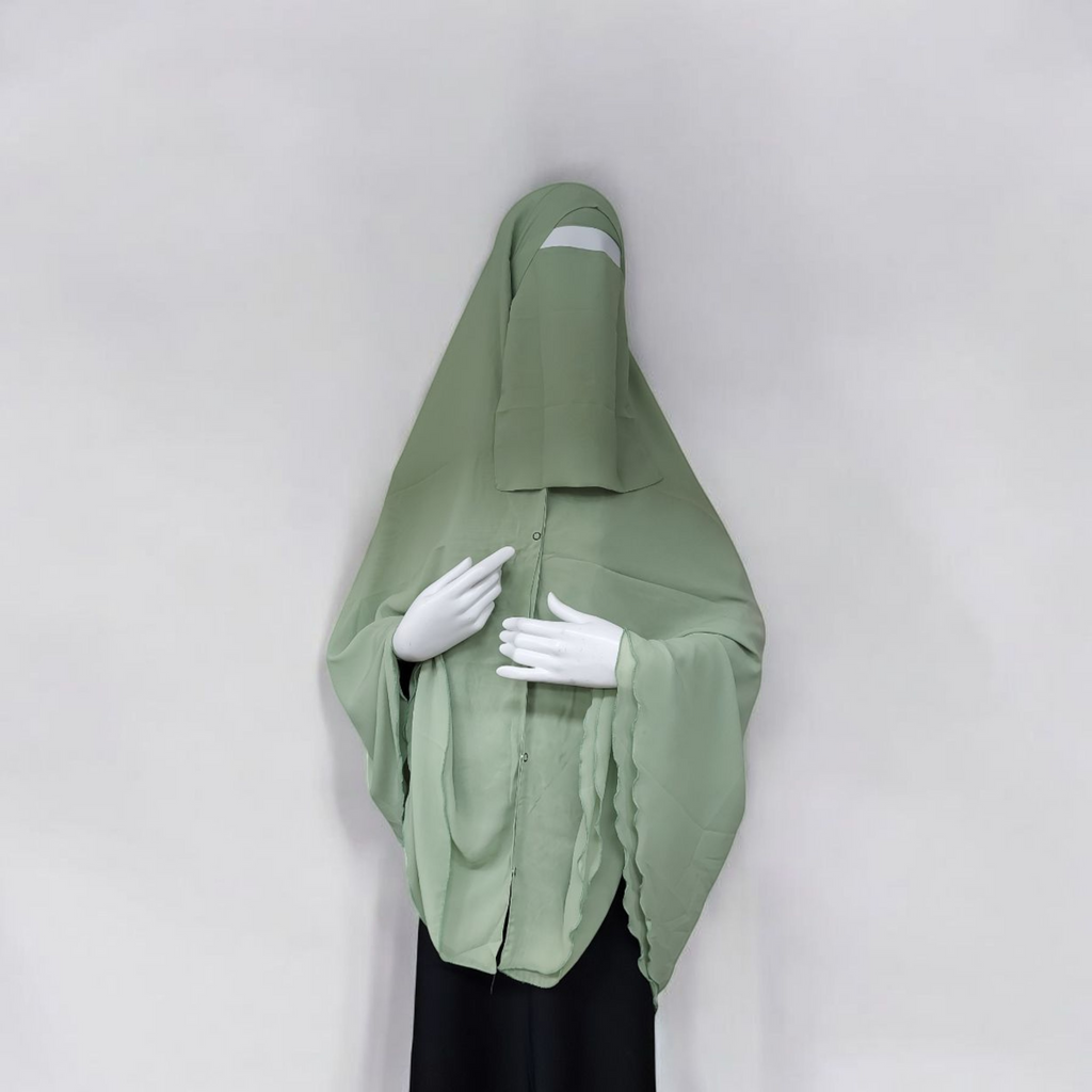 Chiffon Khimar Jilbab & Niqab Set – Pastel Green | Lightweight Modest Outfit