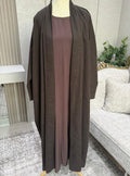 Linen Blend Abaya with Soft Rayon Inner Dress – Espresso, Olive & Tan | Niqabik