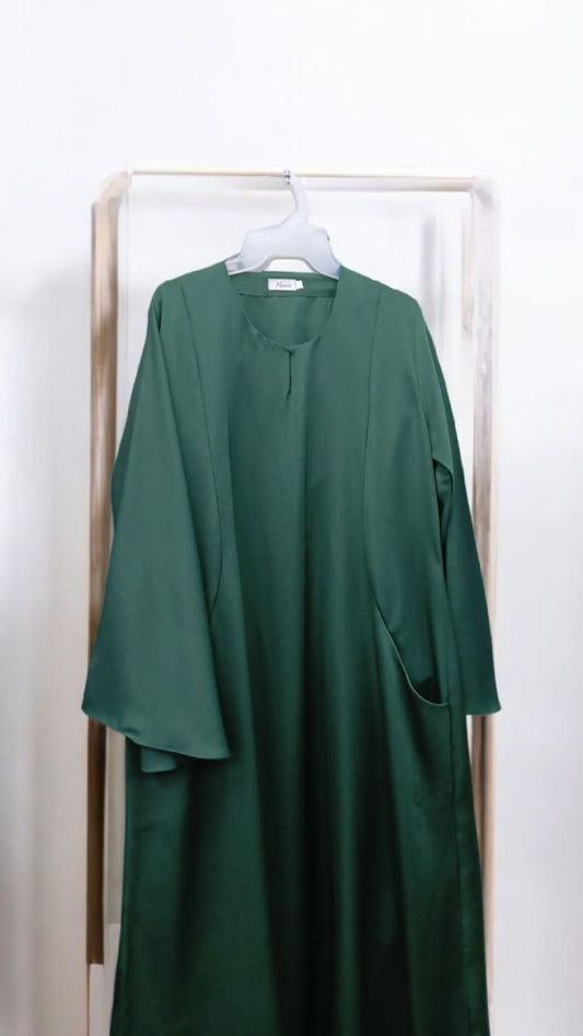 Forest Green Nida Closed Abaya With Matching Hijab