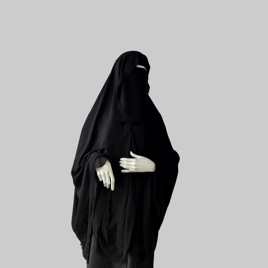Premium Chiffon Double-Layer Buttoned Jilbab with Elastic | Ghashwa Style