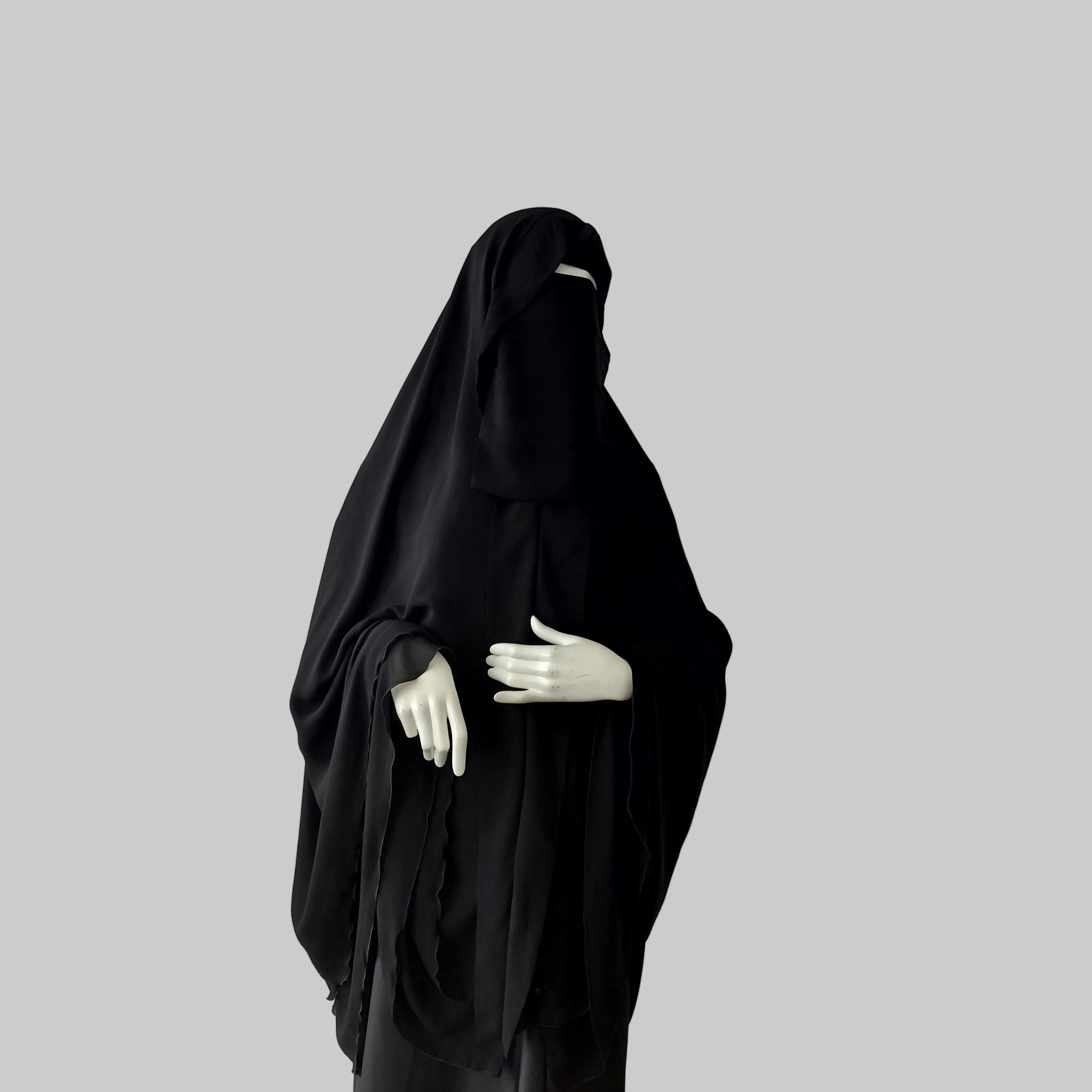 Premium Chiffon Double-Layer Buttoned Jilbab with Elastic | Ghashwa Style