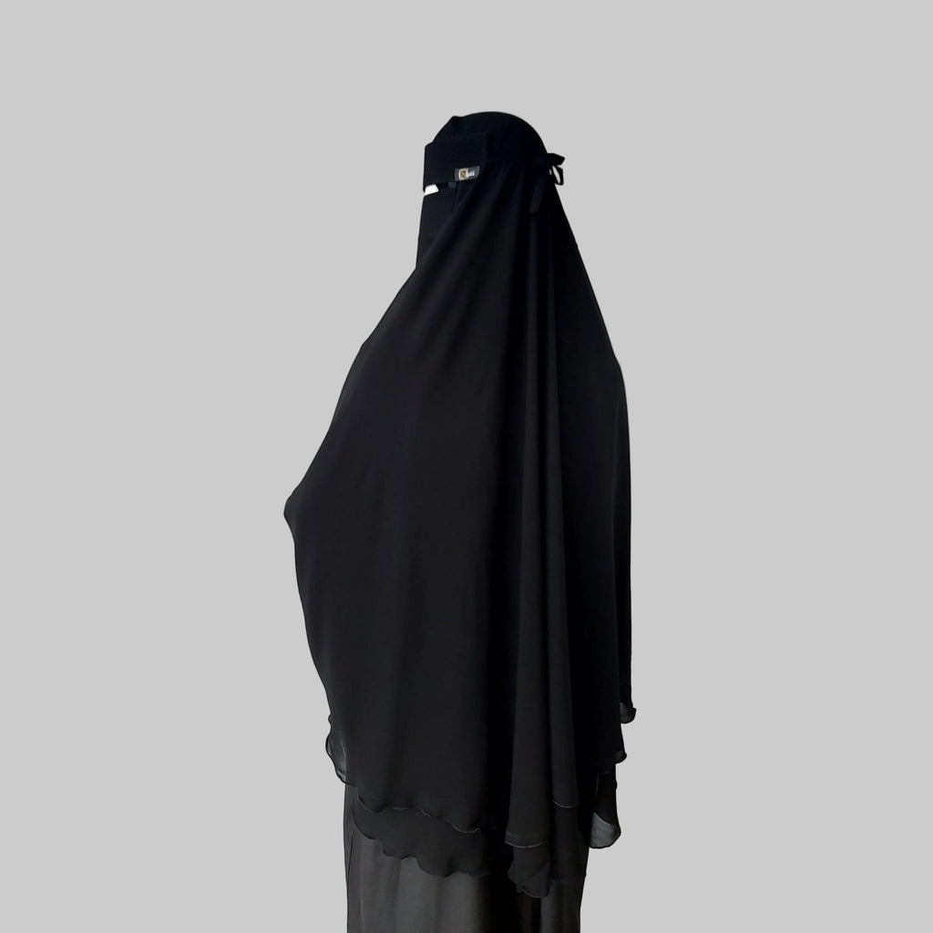 Chiffon Double-Layer Buttoned Jilbab, Black
