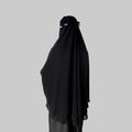 Chiffon Double-Layer Buttoned Jilbab, Black