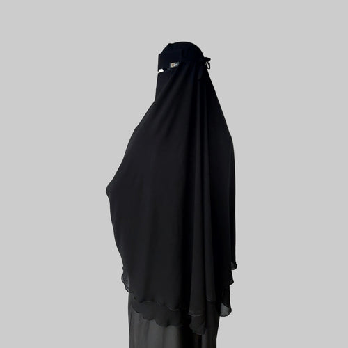Chiffon Double-Layer Buttoned Jilbab, Black
